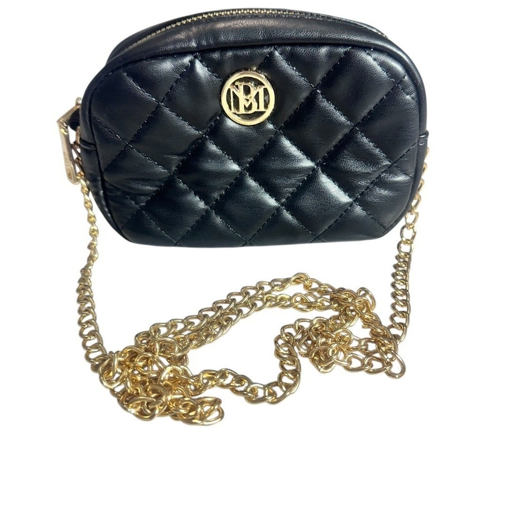 Studio Badgley Mischka Quilted Crossbody Bag Black Gold Chain‎